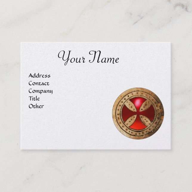 Carte De Visite MODÈLE ANTIQUE CROIX Rouge Ruby Gem Perle Monogram (Devant)