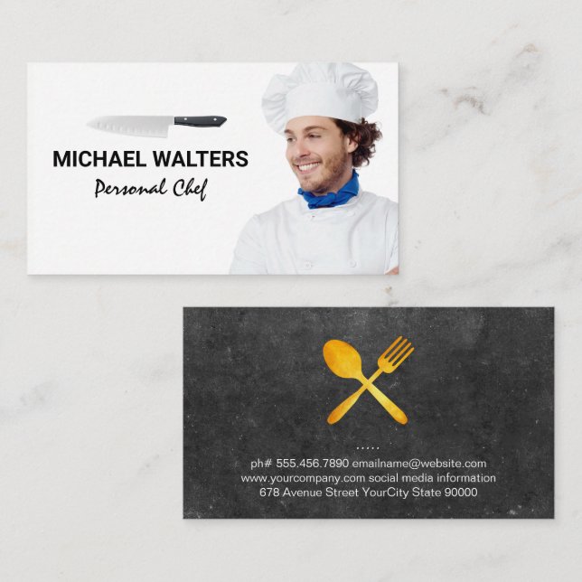 Carte De Visite Modèle Chef | Couteau et argenterie (Devant / Derrière)