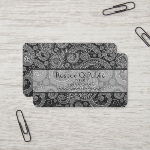 Carte De Visite Modèle DAMASK floral noir et gris