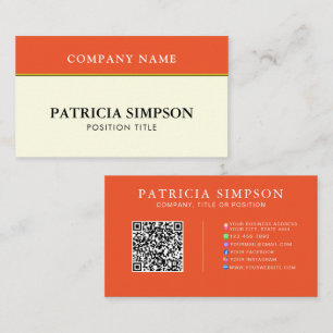 Carte De Visite Modèle de code QR couleur orange mandarine et crèm