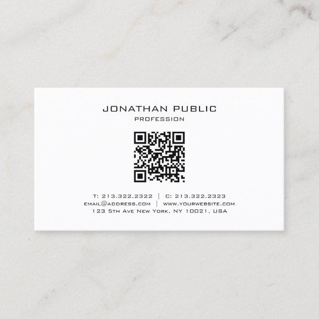 Carte De Visite Modèle de code QR simple élégant moderne (Devant)