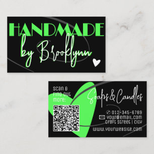 Carte De Visite Modèle de code QR Stylé Cœur Vert Fait Main 