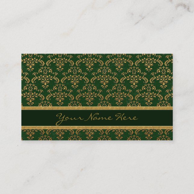 Carte De Visite Modèle de Damas Gold & Green (Devant)