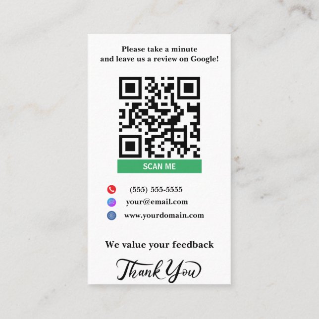 Carte De Visite Modèle de lien Google Review de White Small Busine (Dos)