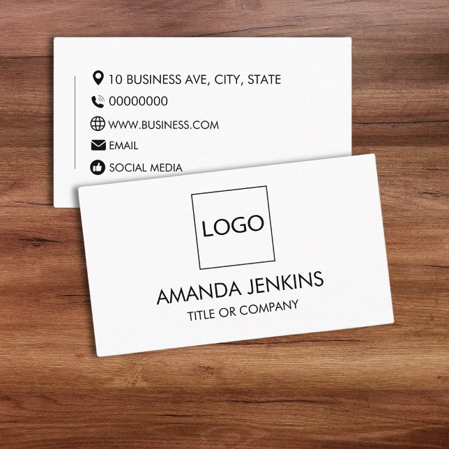 Carte De Visite Modèle de logo générique en blanc clair (classic simple white generic business card logo template)
