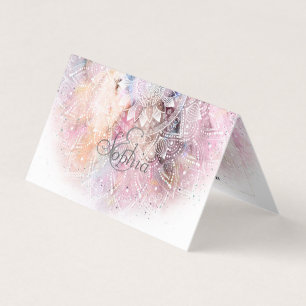 Carte De Visite Modèle de mandala blanc blanc Whimsical