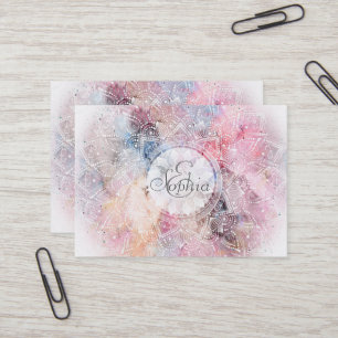 Carte De Visite Modèle de mandala blanc blanc Whimsical