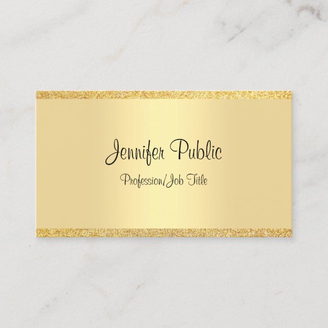 Carte De Visite Modèle de Parties scintillant Gold de script manus (Devant)