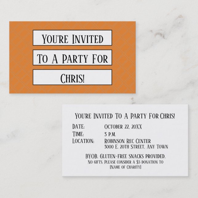 Carte De Visite Modèle de rappel de l'invitation du mini parti (Devant / Derrière)