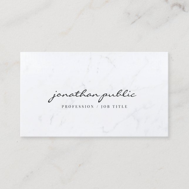 Carte De Visite Modèle de script simple en marbre élégant Profil (Devant)