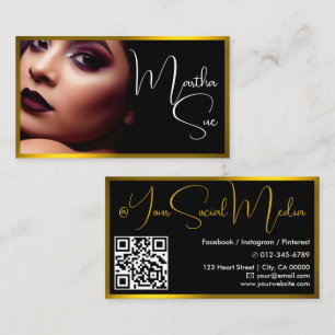 Carte De Visite Modèle d'Influenceur Jaune Or Noir Photo QR-Code