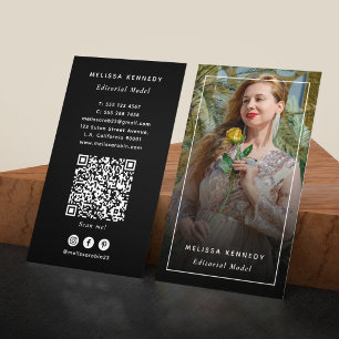 Carte De Visite Modèle éditorial Photo Code QR noir et blanc
