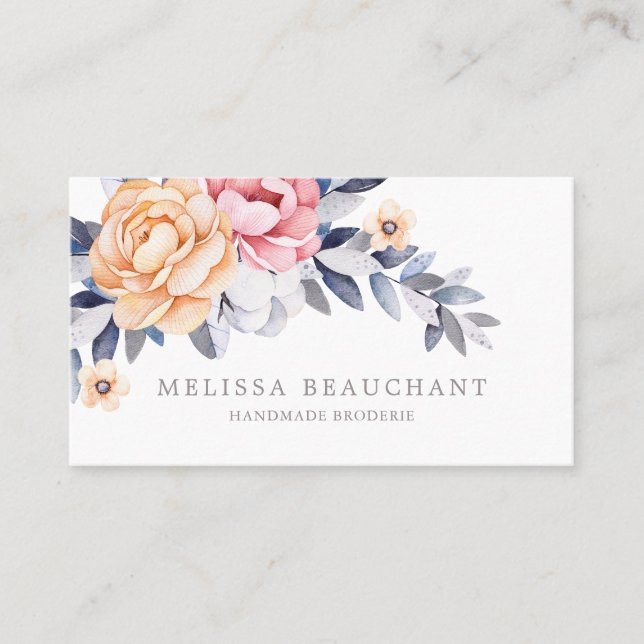 Carte De Visite Modèle élégant fait sur commande floral de pivoine (Devant)