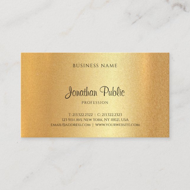 Carte De Visite Modèle élégant moderne Faux Gold Hand Script (Devant)