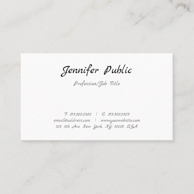 Carte De Visite Modèle Élégant Texte manuscrit simple (Devant)