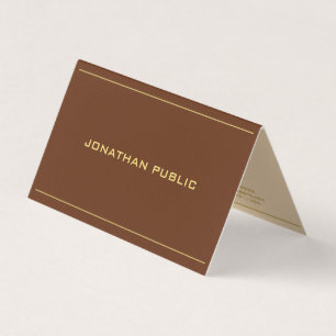Carte De Visite Modèle élégant texte or marron chocolat plié