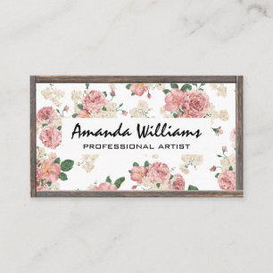 Carte De Visite Modèle floral Bordure de bois