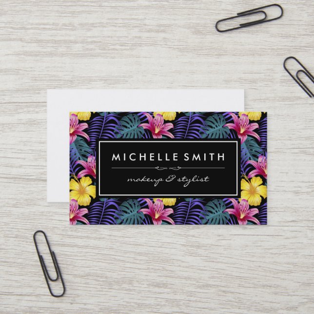 Carte De Visite Modèle floral exotique (Devant/Arrière en situation)