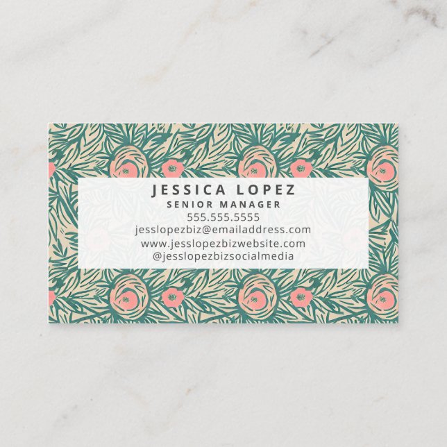 Carte de visite Modèle Floral Rose & Vert Génériqu (Dos)