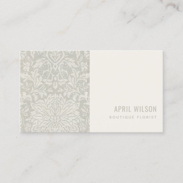 CARTE DE VISITE MODÈLE FLORALE DOUX GRAY BLANC DAMASK (Devant)