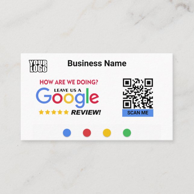 Carte De Visite Modèle Google Review Card moderne avec lien de cod (Devant)