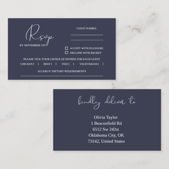 Carte De Visite Modèle Mariage RSVP (Devant / Derrière)