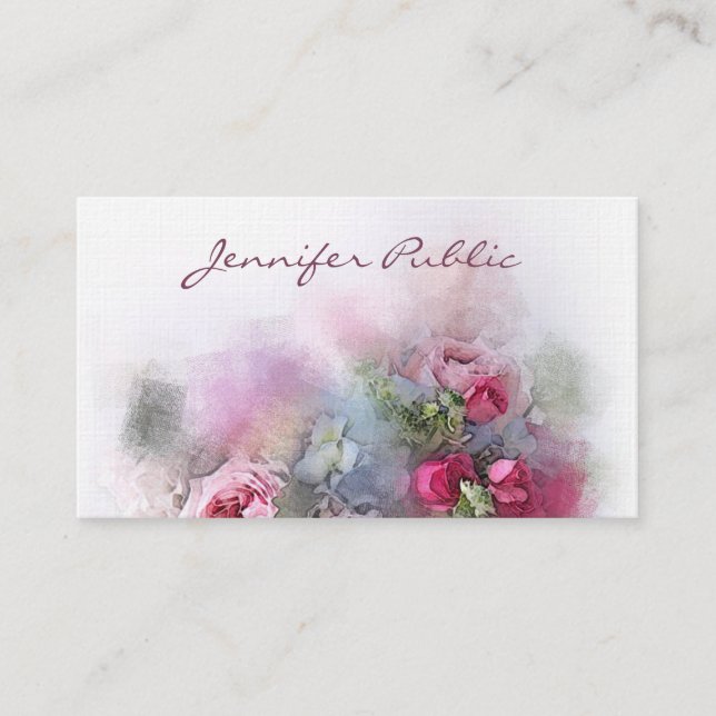 Carte De Visite Modèle moderne d'illustration de fleurs de roses (Devant)