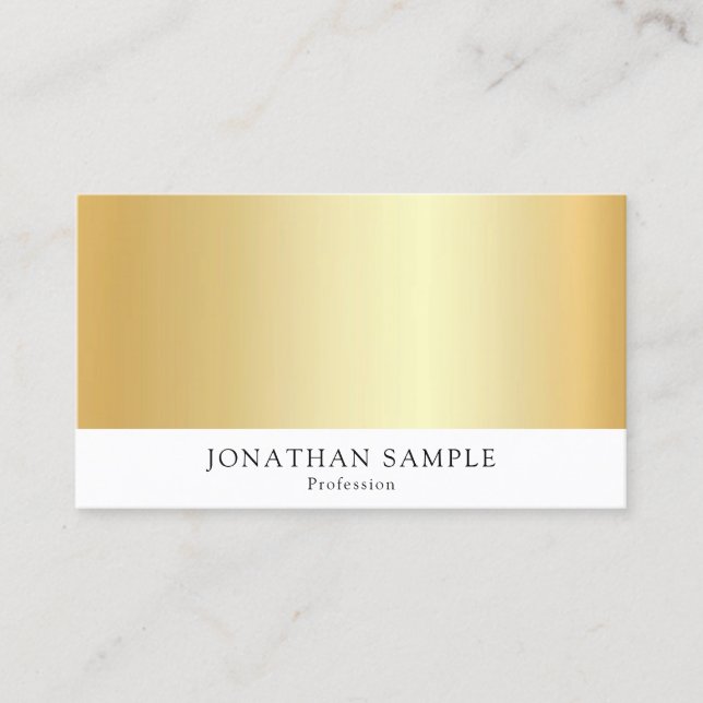 Carte De Visite Modèle moderne élégant personnalisé Gold White (Devant)