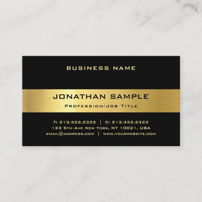 Carte De Visite Modèle moderne Luxe à la mode d'or noir attrayant (Devant)