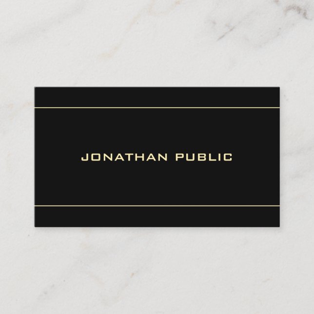 Carte De Visite Modèle noir moderne simple Gold Nom Texte (Devant)