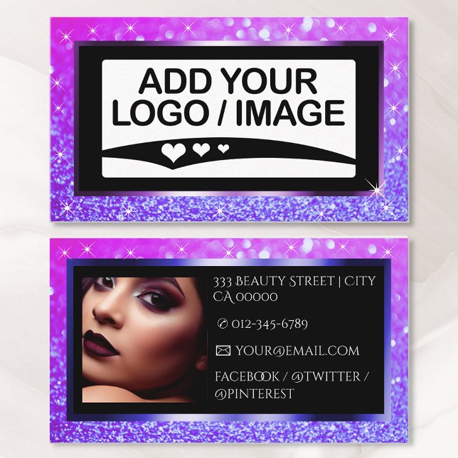 Carte De Visite Modèle photo de logo de luxe violet rose étincelle (Créateur téléchargé)