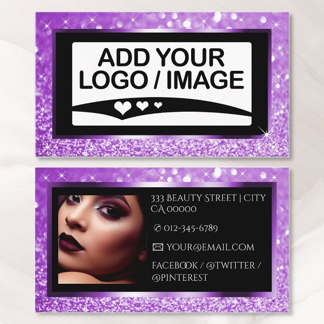 Carte De Visite Modèle photo de logo Lilac Sparkle violet de luxe (Créateur téléchargé)
