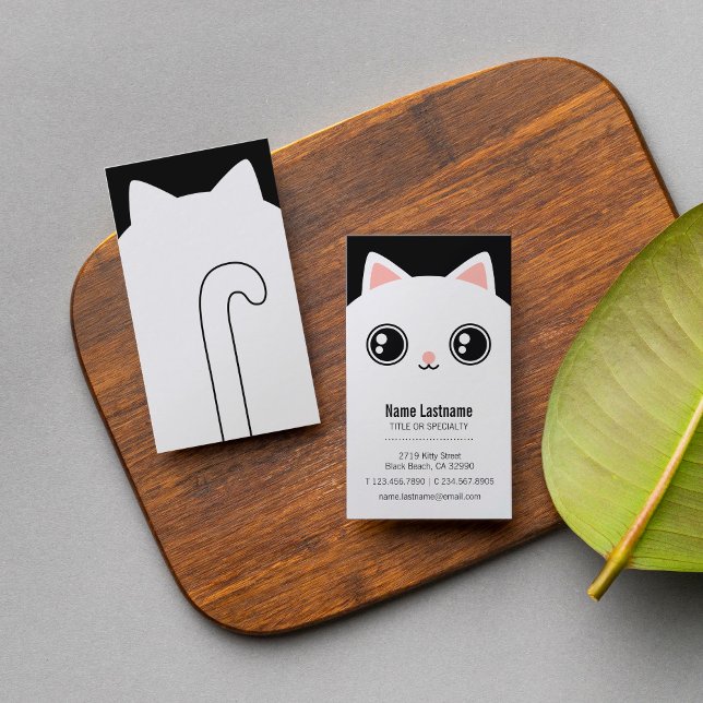 Carte De Visite Modèle pour animal de compagnie mignon blanc Kitty (Créateur téléchargé)