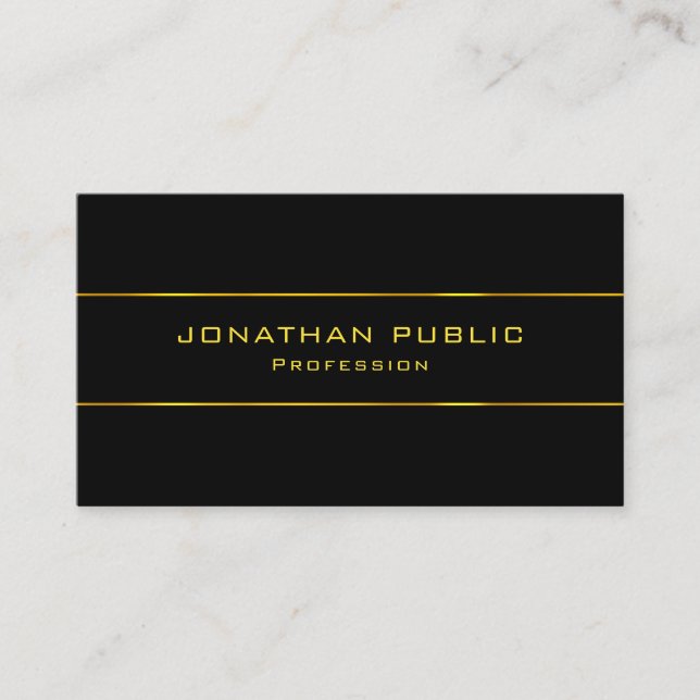Carte De Visite Modèle professionnel moderne élégant en or noir (Devant)