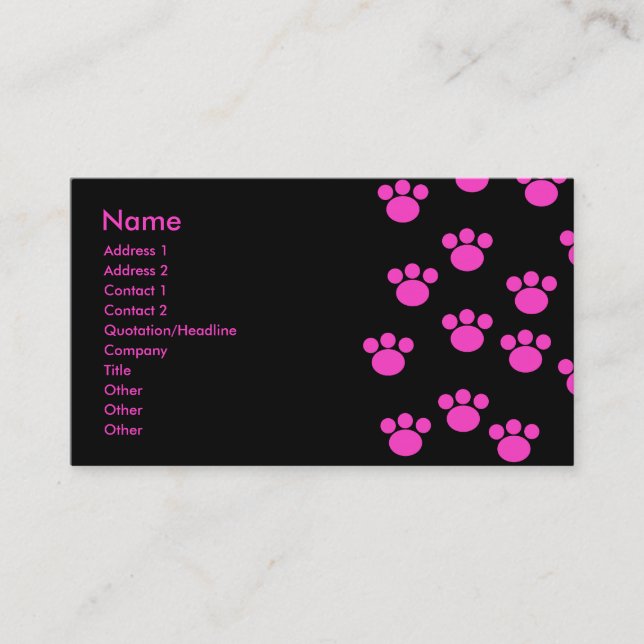 Carte De Visite Modèle rose et noir lumineux d'empreinte de patte (Devant)