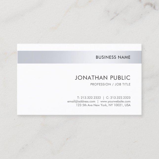 Carte De Visite Modèle simple d'argent élégant professionnel (Devant)