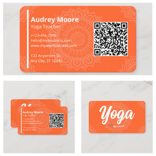 Carte De Visite Modèles de professeur de yoga Mandala Code QR