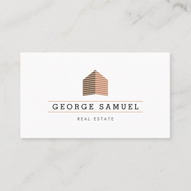 Carte De Visite Modern Abstract Home Logo Realtor Golden Monogram (Devant)