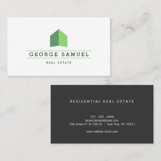 Carte De Visite Modern Abstract Home Logo Realtor Green Monogram