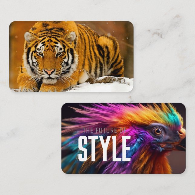 Carte De Visite Modern Animal Art Card Set – Tiger & Fantasy Bird (Devant / Derrière)