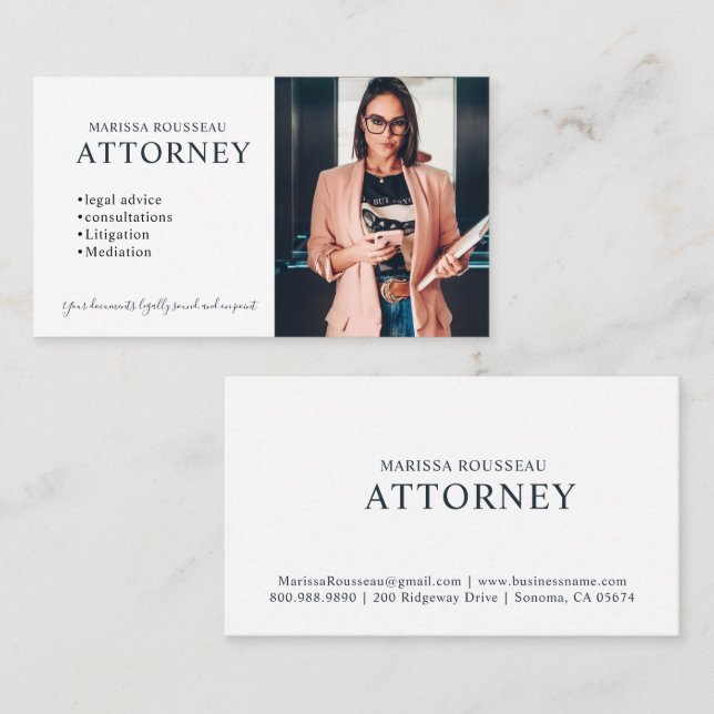 Carte De Visite Modern Attorney Photo Professional (Devant / Derrière)