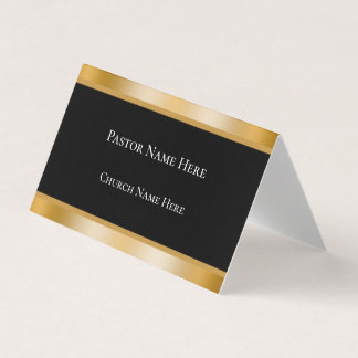 Carte De Visite Modern Black & Gold Custom Text Church Pastor 
