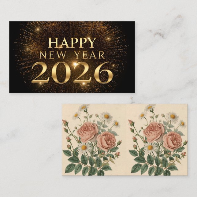 Carte De Visite modern black gold happy new year business card (Devant / Derrière)