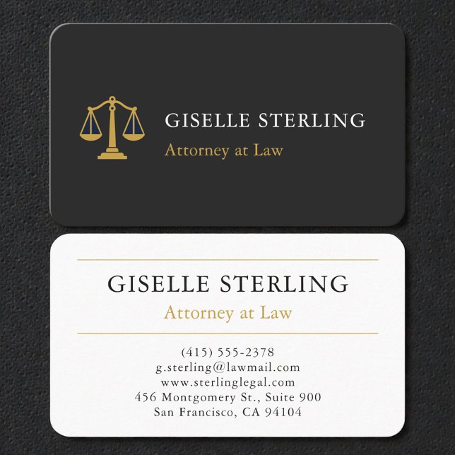 Carte De Visite Modern Black & Gold Lawyer (Créateur téléchargé)