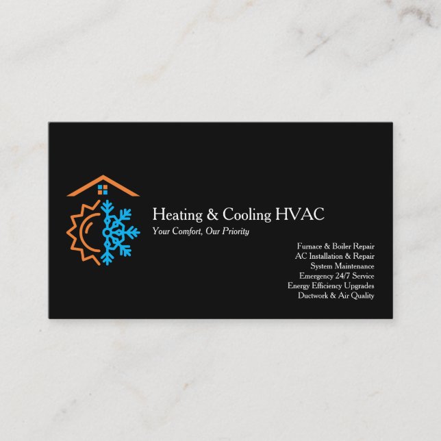 Carte De Visite Modern Black Heating Cooling Experts HVAC (Devant)