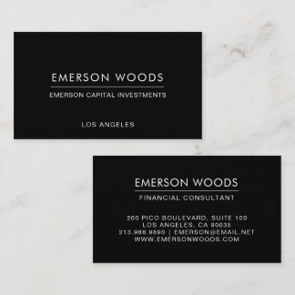 Carte De Visite Modern Black Minimalist Financial Consultant 