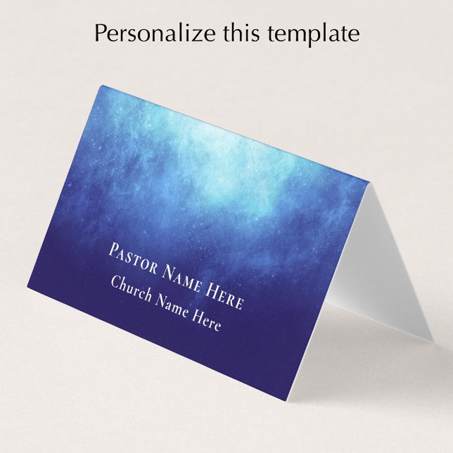 Carte De Visite Modern Blue Nebula Custom Text QR Code Pastor (Personalize this editable business card template. Modern blue nebula with QR code and contact info.
)