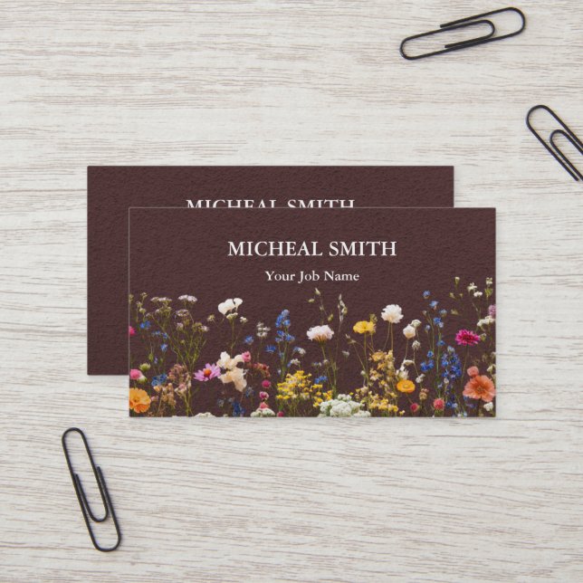 Carte De Visite Modern Boho Floral Kraft  (Devant/Arrière en situation)