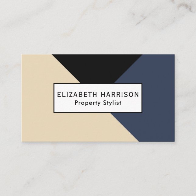 Carte De Visite Modern Bold Navy Blue|Champagne Géométrique (Devant)