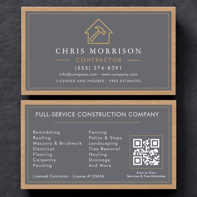 Carte De Visite Modern Building Construction Wood QR Code (Créateur téléchargé)